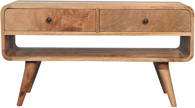 Reverse Curve Oak ish Media Unit