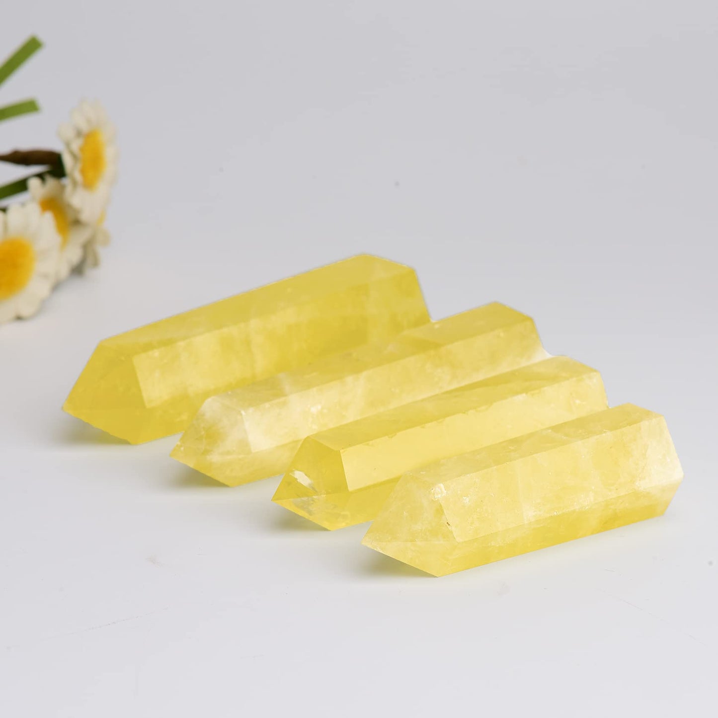 WUYOUSHI 1PCS Citrine Natural Crystal Tower 3.54-4.33" Healing Crystal Wand 6 Faceted Chakra Reiki Meditation Therapy