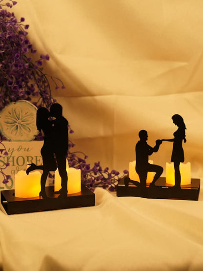 Handcrafted Iron Sculpture Candlestick Ornament, Romantic Couple Statue For Anniversaries, Decorative Modern Sculptures, Wedding Decoration Anniversary Ornament Figurine for Couples Valentine (D)