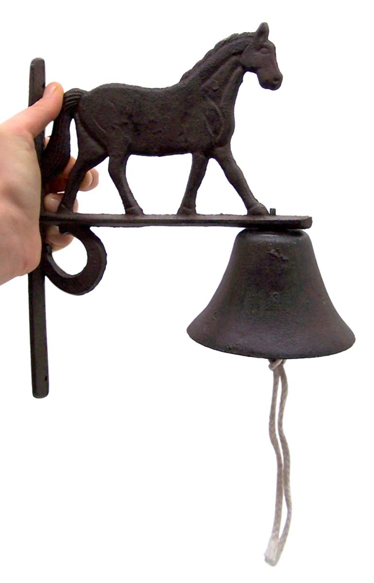 Farmhouse Equestrian Charm Dinner Bell, Vintage Cast Iron Cowbell, 7.75 Inches