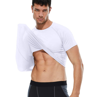 CARGFM Compression Shirt Men, Short Sleeve T-Shirt Cool Dry Tops Baselayer Undershirts for Workout Athletic Running Gym Football Basketball White