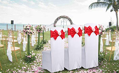 Fvstar 10pcs Red Chair Sashes Elastic Spandex Wedding Chair Bows Decorative Party Elegant Chairs Ribbons Tie Bands for Birthday Baby Shower Event Trade Show Decorations