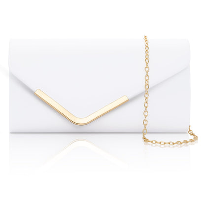 Larcenciel Women's Clutches, Leather White Clutch Bags for Women w/Detachable Chain, Envelope Evening Handbag, Minimalist Cross Body Shoulder Bag Purses Wallet for Women Bridal Prom Party Wedding