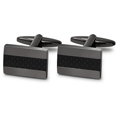 Cuff Links, Mr.Van Handcrafted Carbon Fiber Rhodium Plated Gun Black Cufflinks Set for Men's Business Wedding Jewelry Gift