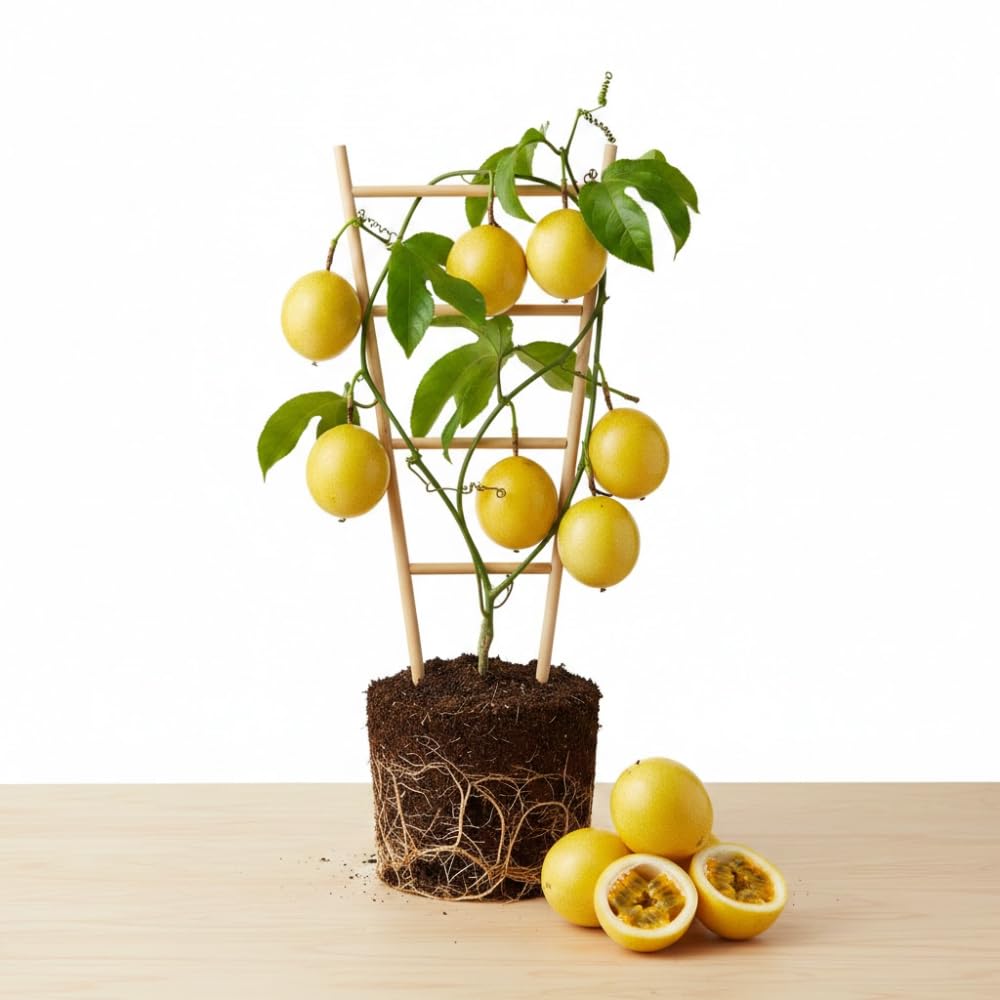 Passion Fruit Plant Live, Passion Fruit Tree Live Plant, 5 to 7 Inches Tall, Sweet Tropical Fruit Vine, Passionfruit Plants for Outdoor Garden (Yellow)