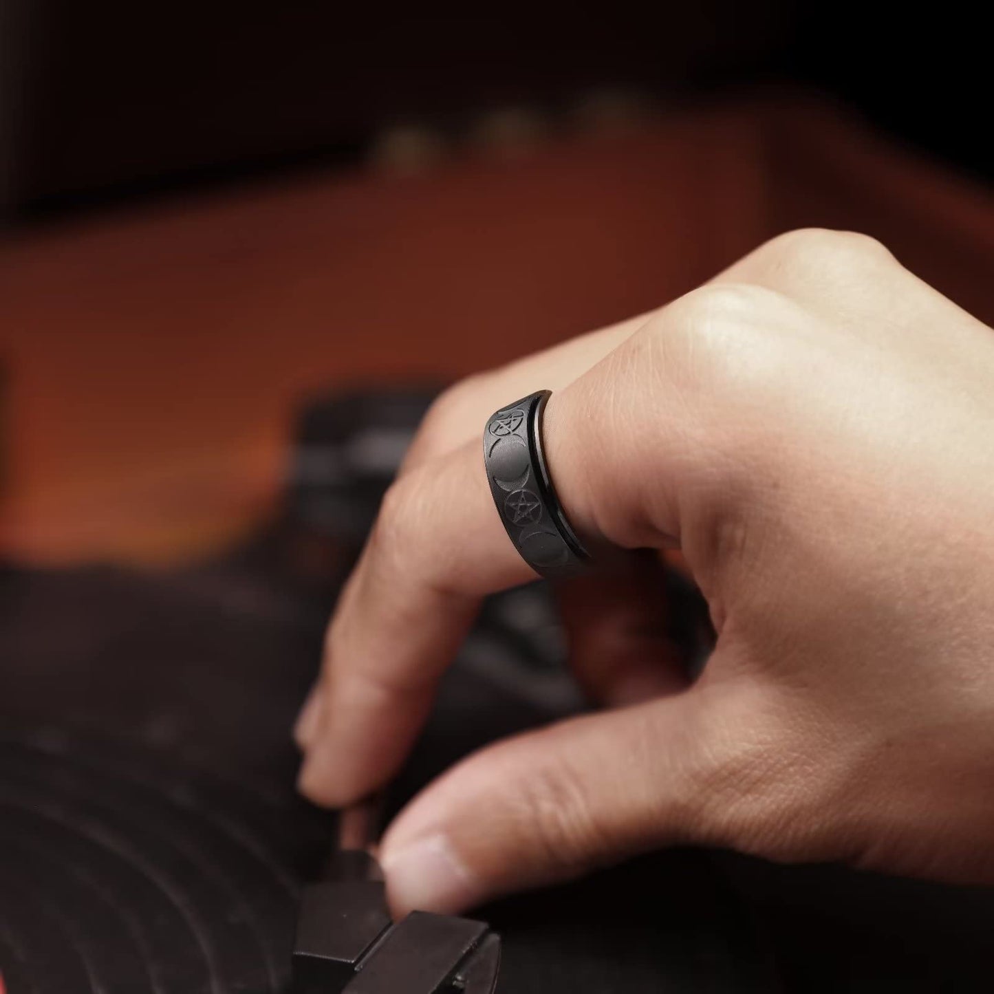 King Will Mens Fidget Ring Dull Black 8mm Stainless Steel Ring Spinner Ring For Men Women Stress Anxiety Relief Rotating Ring Finger Teens Toy Triple Moon Comfort Fit For Unisex Adults 7