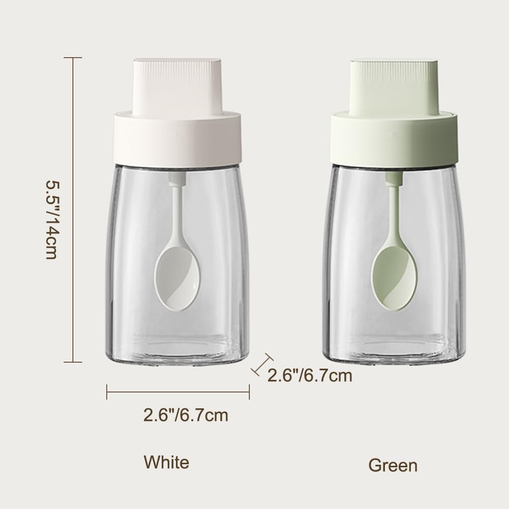 LOYUYU Kitchen Sodium Calcium Glass Spice Jars Seasonning Box Set of 3, Condiment Pots Spice Jars, Retractable Spoon and Lid Combination Design, Airtight Cap 9.7oz White
