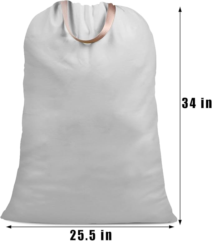 Cotton Canvas Laundry Bag with Handles & Drawstring Straps, Heavy Duty Extra