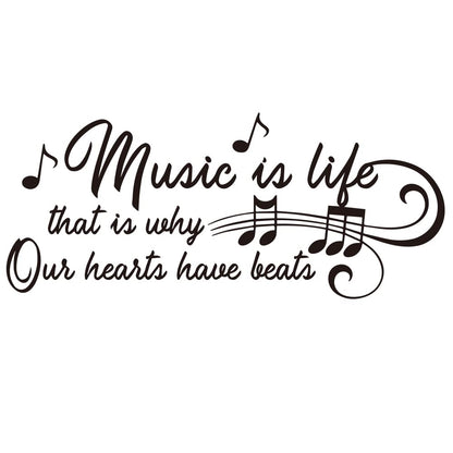Music is Life that is why Our Hearts Have Beats Notes Music Score Instrument - Carved Black Vinyl Wall Decal Art Letters Quotes Home Decor Wall Letters Without Transparent Edge Not Printed Sticker