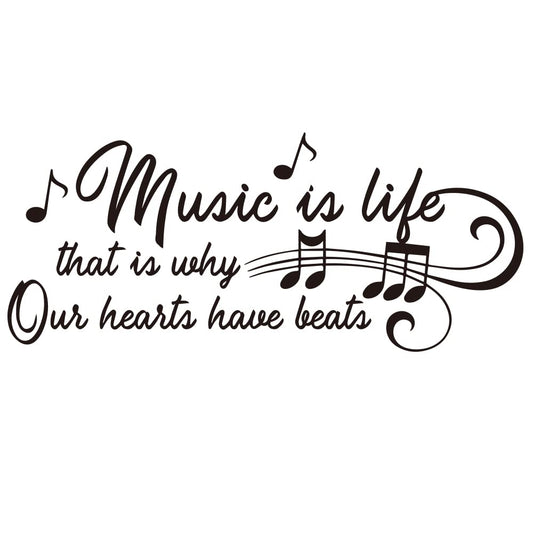 Music is Life that is why Our Hearts Have Beats Notes Music Score Instrument - Carved Black Vinyl Wall Decal Art Letters Quotes Home Decor Wall Letters Without Transparent Edge Not Printed Sticker