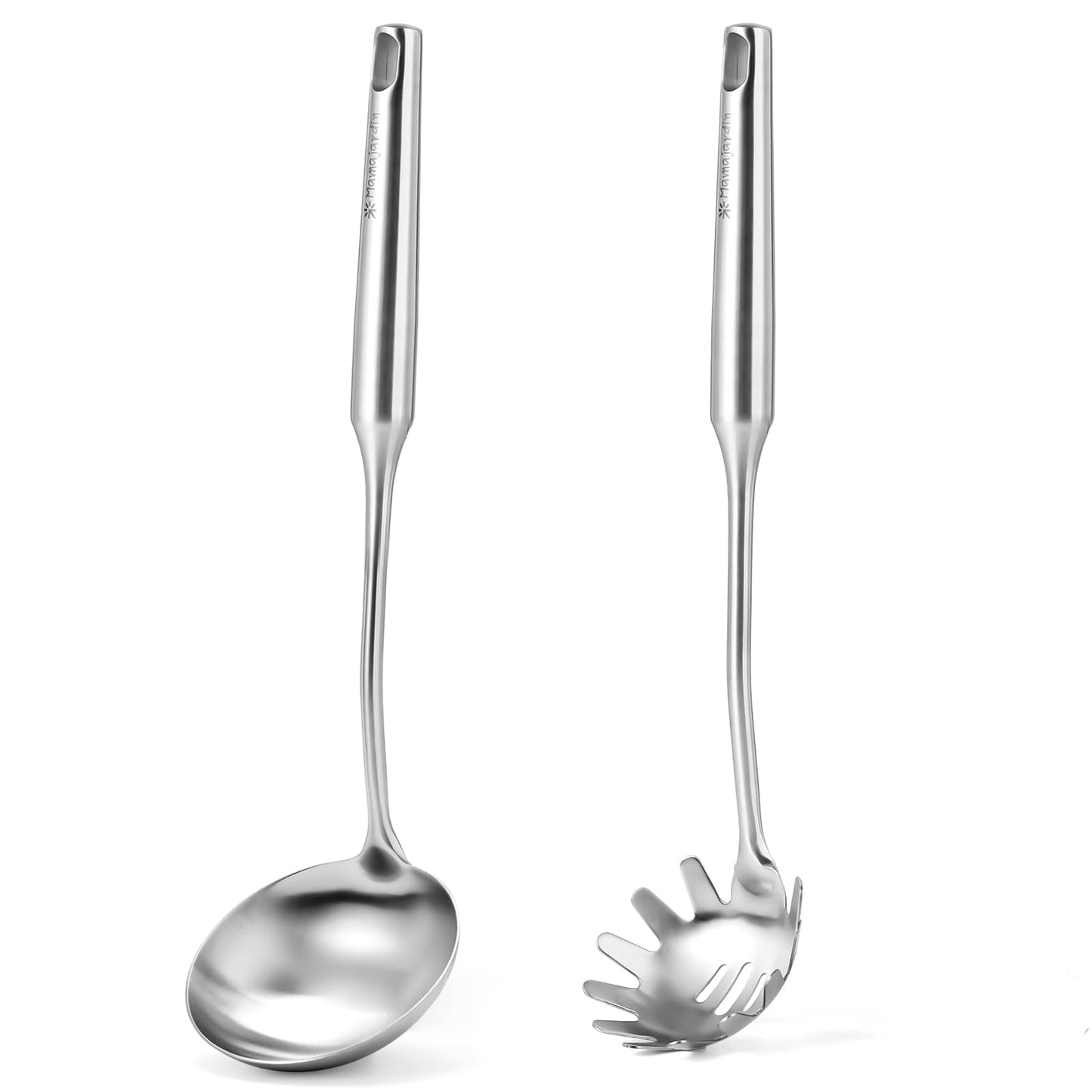 Stainless Steel Soup Ladle and Spaghetti Spoon Set - Large Ladle Spoon, Pasta Strainer, Durable Kitchen Cooking Utensils for Stirring, Serving Pasta, Soup & Sauce，Perfect Gifts