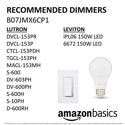 Amazon Basics A19 LED Light Bulbs, 60 Watt Equivalent, Energy Efficient 9W, E26 Standard Base, Soft White 2700K, Dimmable, 10,000 Hour Lifetime , 6-Pack