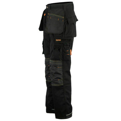 WrightFits Men Holster Work Trousers Black - Heavy Duty Safety Combat Cargo Pants - Multi Pockets - Knee Pad Pockets - Triple Stitched - Durable Workwear (32W X 29L)