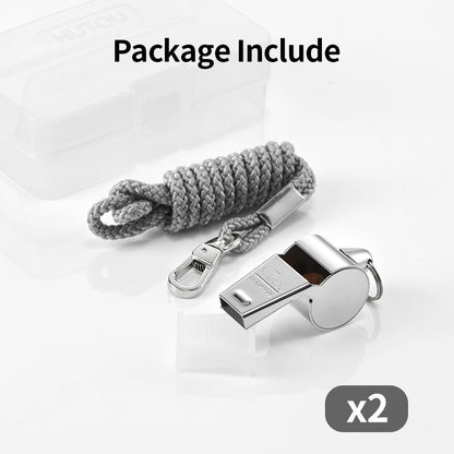 HUTOU Whistle 2 Packs Stainless Steel Coach Sports Whistle with Lanyard, Loud Crisp Sound Whistle Ideal for Coaches, Referees, and Official