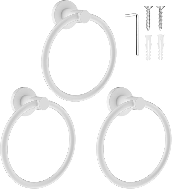 SetSail Towel Holder for Bathroom Wall White Towel Ring Stainless Steel Hand