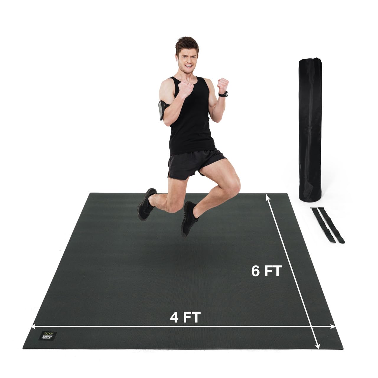 WF Athletic Supply Premium Large Exercise Floor Mats, 6' X 4' X 7 MM, Workout Mats for Home Gym Thick, Heavy-Duty Floor Mat for Gym, Cardio, Weightlifting, Exercise Equipment, Shoe-Friendly, Black