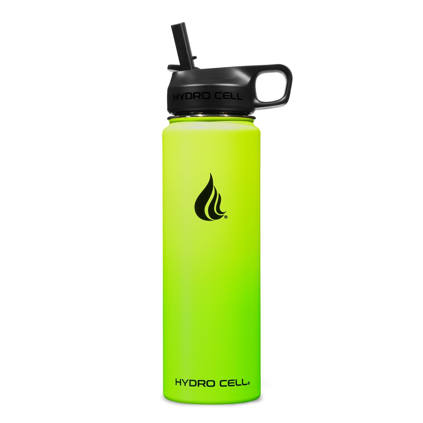 HYDRO CELL Stainless Steel Insulated Water Bottle with Straw - For Cold & Hot Drinks - Metal Vacuum Flask with Screw Cap and Modern Leakproof Sport Thermos for Adults (Neon 24oz)