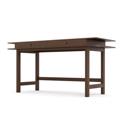 ELEVAQ Double-Top Solid Wood Desk - 60-Inch Mid-Century Modern Writing Table with Drawers for Home Office, Study, and Creation, Rubberwood Computer Desk in Black Walnut