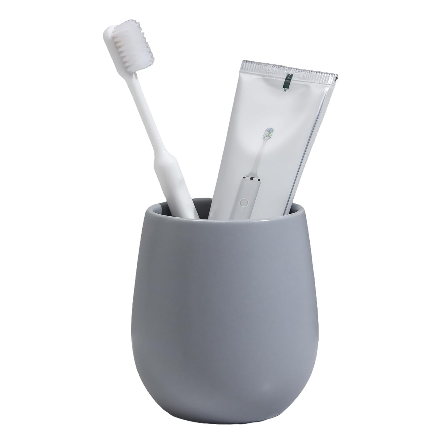 Grey Ceramic Toothbrush Holder - 11Oz Small Bathroom Tooth Brushing Holders, Reusable Mouthwash Cup, Toothpaste Holder, Makeup Brush Holder, Pen Holder for Bathroom Countertop, 1PC