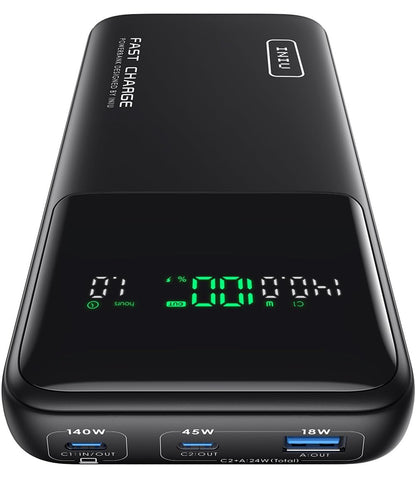 INIU 140W Power Bank, 27000mAh High Capacity Laptop Portable Charger, USB C in&Out Tablet Powerbank, Digital Display Phone Charger, Travel Charger Compatible with iPhone 17 16, iPad, MacBook, Laptop