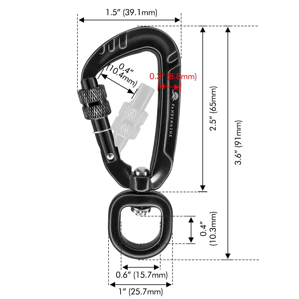 PANDENGZHE Locking Carabiner Clips 2.5" with Swivel Clasp for Securing Pets, Dog Leash Harness, Camping, Hiking, Backpack, Outdoors, Gym (4 Pack)