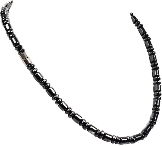 IRUMENG Natural Hematite Beaded Necklace Handcrafted Polished Gemstone Jewelry for Men Women Stylish Daily Wear (Magnetic Hematite, 20")