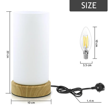 HSLighting Bedside Lamps, Touch Control Glass Table Lamp 3-Way Dimmable Wooden Grained Base Small Touch Lamps Bedside Minimalist Nightstand for Living Room Bedroom Children Room Decor with LED Bulb
