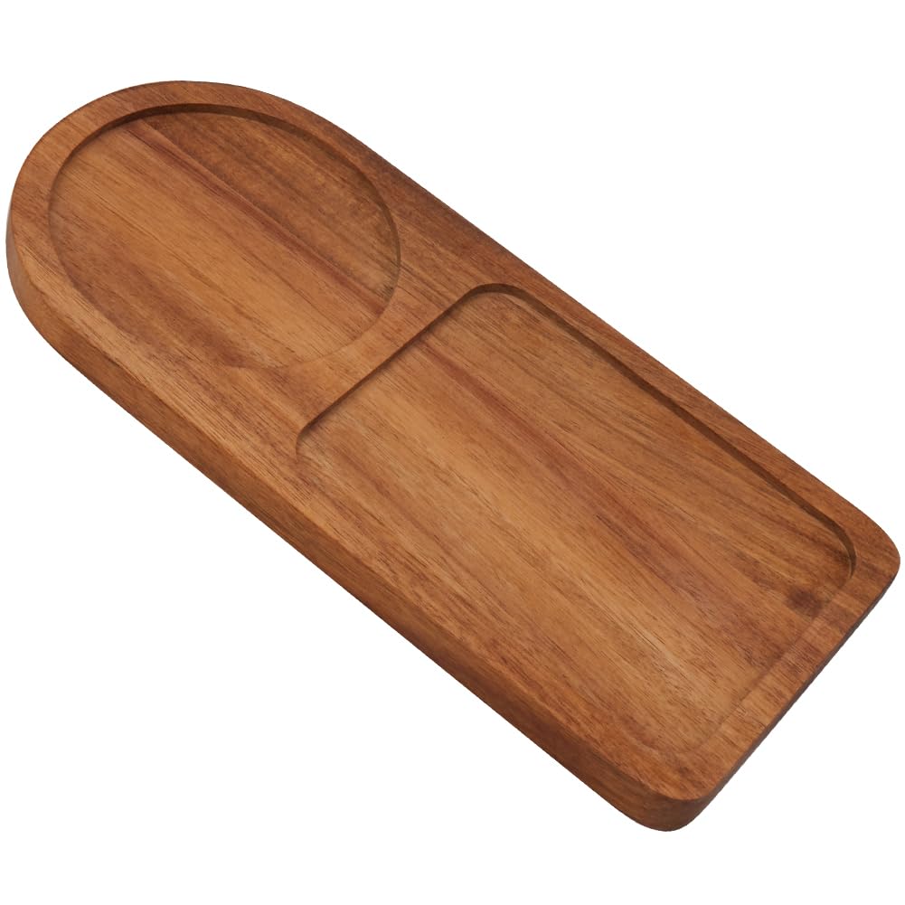 GORGECRAFT Arch Wood Tea Serving Tray Wooden Salt and Pepper Mill Tray Holder Bamboo Condiment Tea Serving Tray Grinder Rest for 2 Mills Accessories Tea Kitchen Storage Home Decor, Coconut Brown