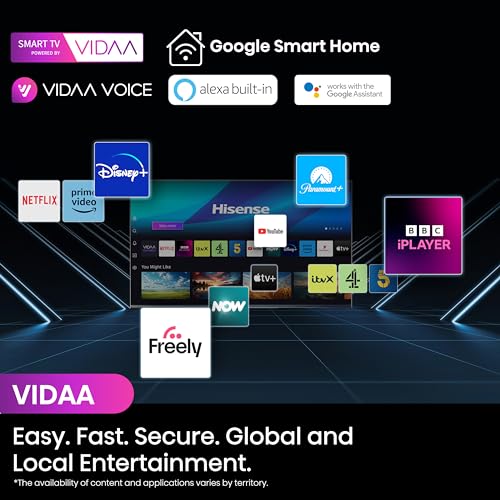 Hisense 65 Inch 4K QLED Smart TV 65E77NQTUK - Quantum Dot Colour, 4K AI Processor, Dolby Vision Atmos, Smooth Motion, Sports Mode, Vidaa OS with Freely, Youtube, Netflix and Disney+ (2024 Model)
