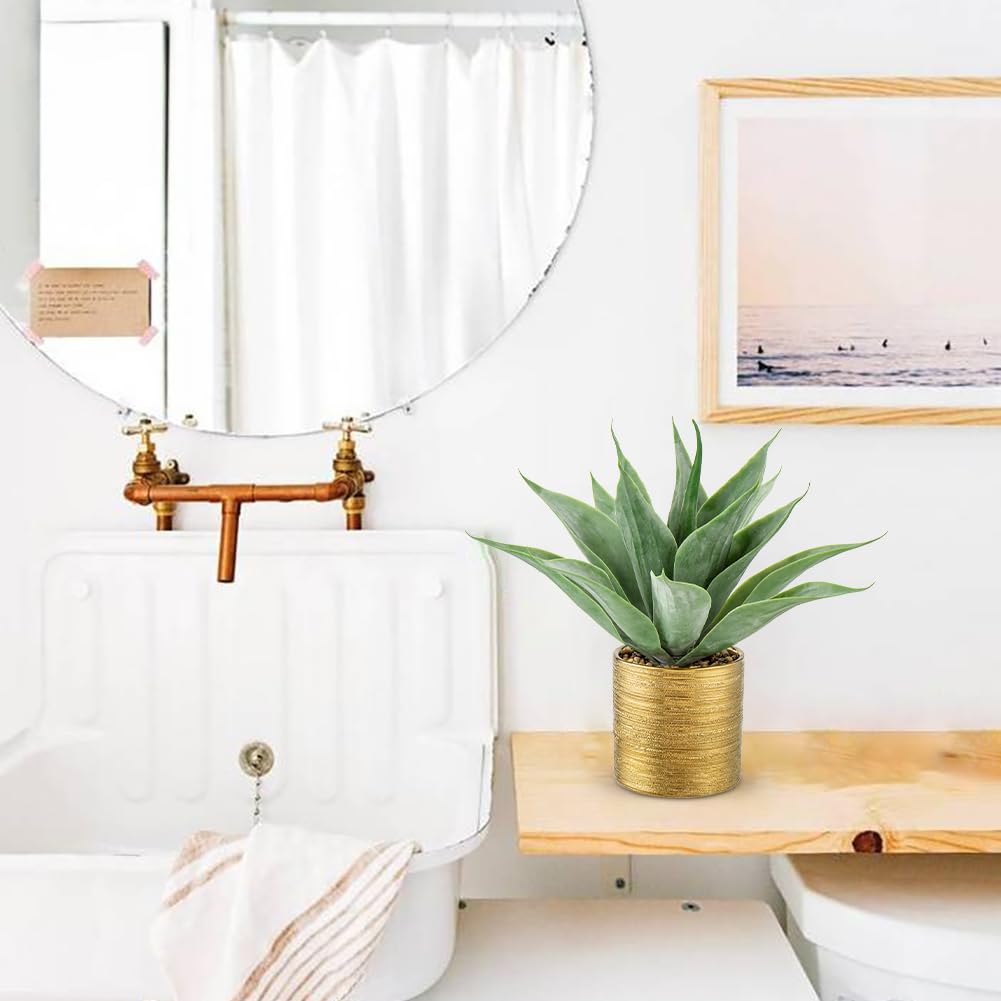 Large Faux Agave Plants Artificial Aloe Plant Fake Succulent Plants in Pot Realistic Agave Plant Artificial Potted Plants for Home Living Room Table Office Desk Bathroom Indoor Decor(Brushed Gold)