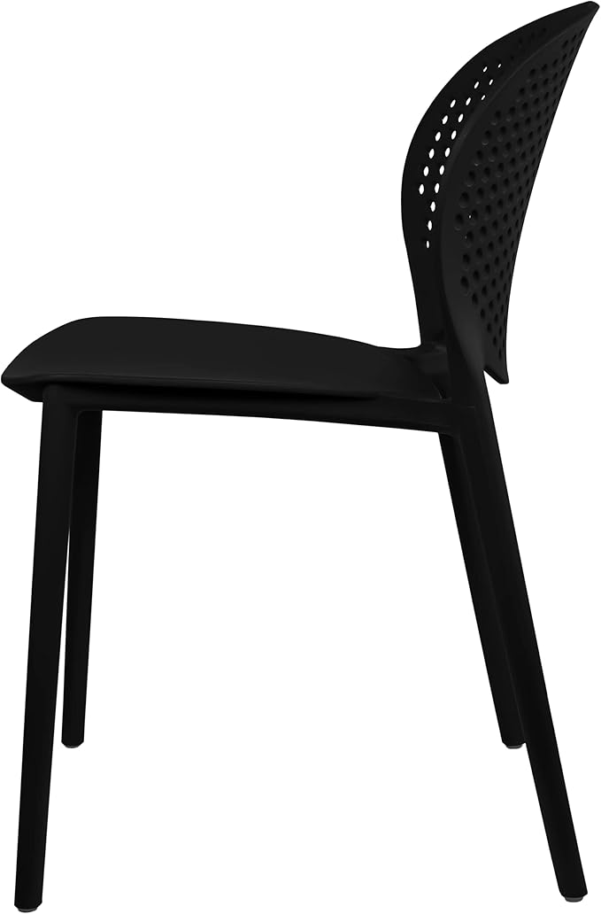 2xhome Set of 2 Patio Dining Chairs | Modern Stackable Outdoor Pool Side Chair | Weather Resistant Plastic for Yard, Porch, Balcony, Kitchen, Black