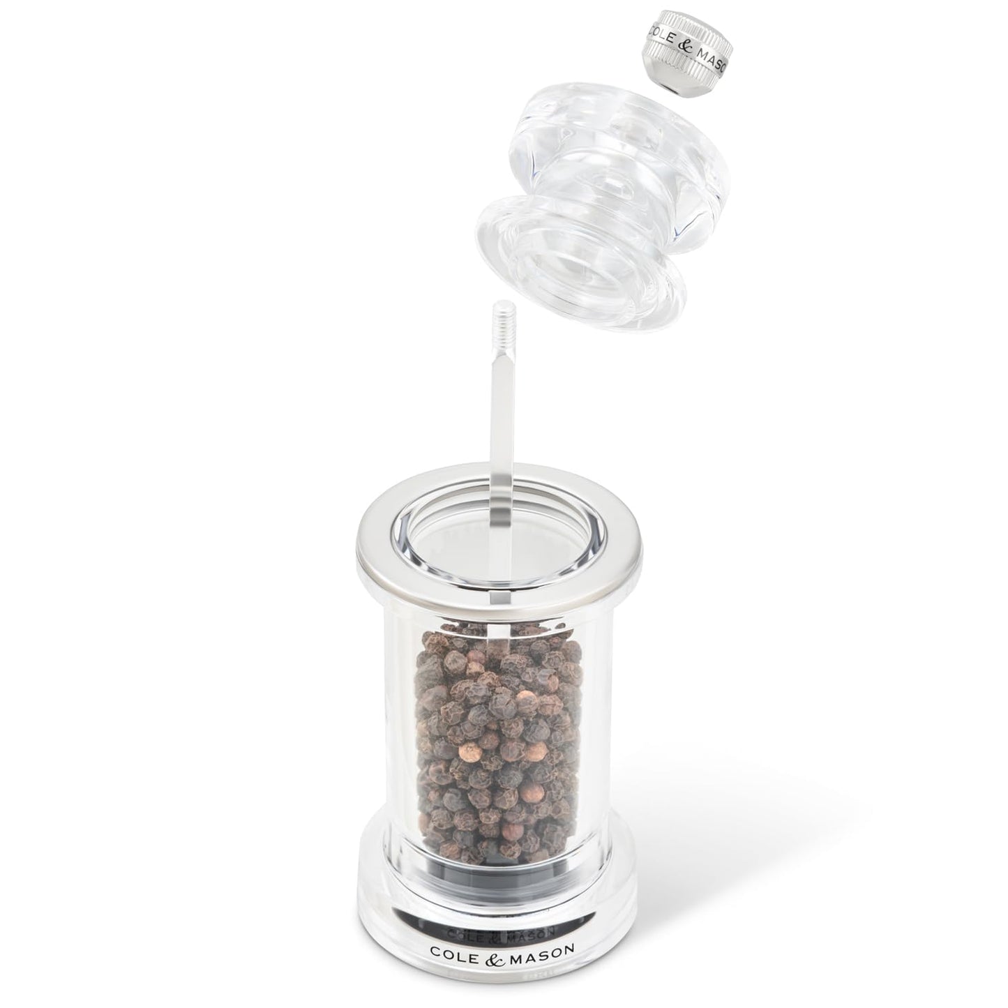 Cole & Mason 605 Refillable Spice Mill - Kitchen & Home Accessory - Salt & Pepper Grinder Set - Salt & Peppercorn Included - Acrylic - New Salt & Pepper Set 5.5"