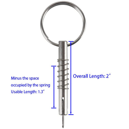 2 Pcs Quick Release Pin w/Drop Cam & Spring, Diameter 1/4"(6.3mm), Usable Length 1.3"(33mm), Overall Length 2"(51mm), Full 316 Stainless Steel, Bimini Top Pin, Marine Hardware