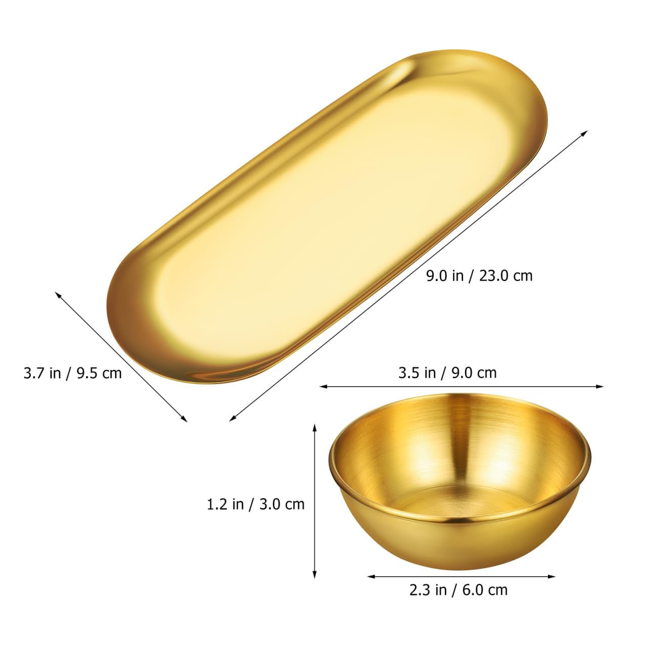 AUTSUPPL Gold Stainless Steel Sauce Bowl Tray Set with 6 Small Dipping Bowls and 2 Decorative Oval Trays for Sushi Seasoning and Home Dining