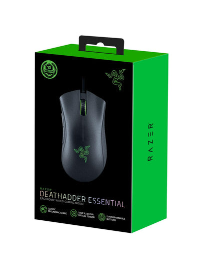 Razer DeathAdder Essential (2021) - Wired Gaming Mouse (Optical Sensor, 6400 DPI, 5 Programmable Buttons, Ergonomic Form Factor) Black