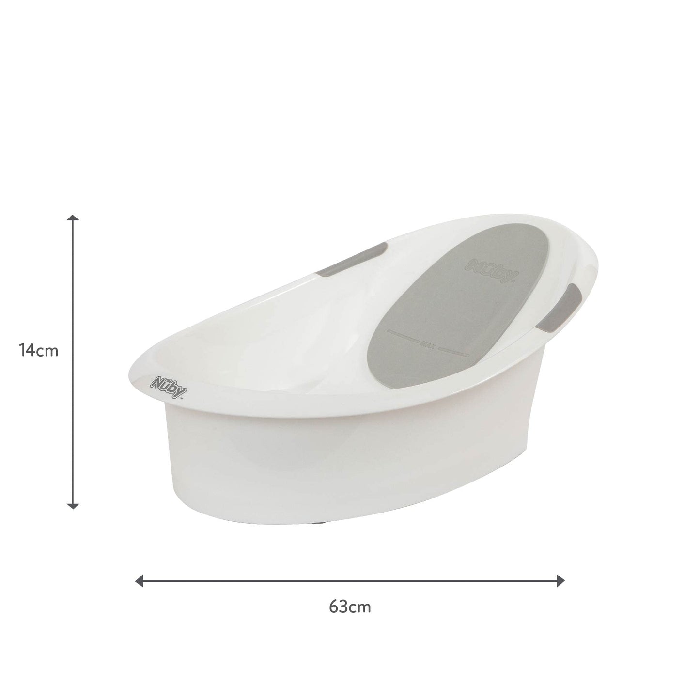 Nuby Newborn Baby Bath with Anti-Slip Support | Soft Headrest | Plug | Suitable from Newborn (White)