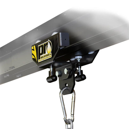 Pro Mountings - Professional Roller Mount Track for Heavy Bags, and Martial Arts Bags | 8 Feet Long (2 4 Foot Connectable Sections) + IB-110R Roller Mount Combo Kit for I Beams or Drywall Mounting