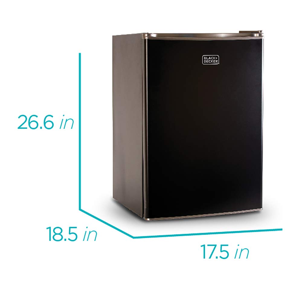 BLACK+DECKER 2.5 Cu. Ft. Compact Refrigerator, ENERGY STAR Certified, Single Door Mini Fridge with Chiller Compartment, Personal Fridge for Home or Dorm Room, R600a Refrigerant, BCRK25B, Black
