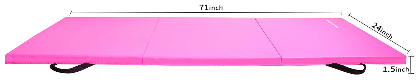 BalanceFrom 6x2 Feet 3-Panel Folding Gymnastics Mat – 1.5-Inch Thick Pad with Vinyl Surface and Carrying Handles for Tumbling, Yoga, Pilates, Home Workouts, and Martial Arts