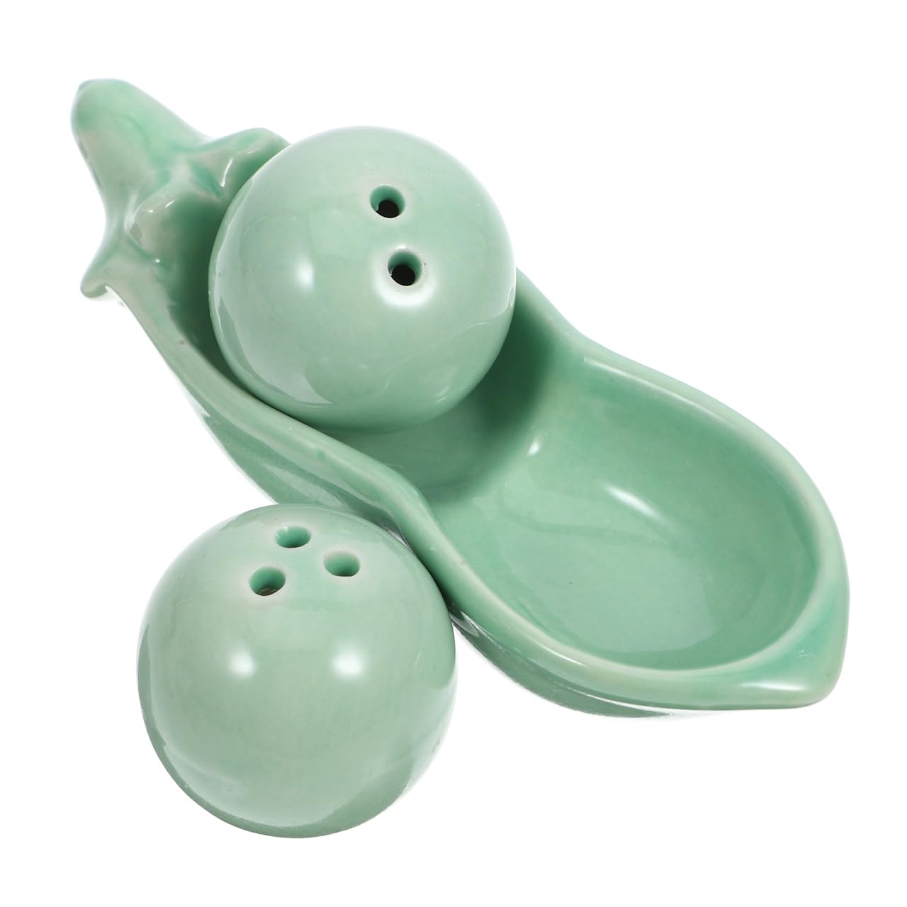 Amosfun Pea Shape Salt Pepper Shakers Set with Tray - Compact Ceramic Seasoning Dispenser Small Spice Jars for Kitchen Dining Table Decor Easy Clean