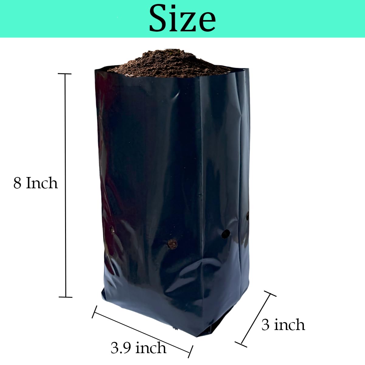 gardtree 100 Pcs Thicken Seedling Nursery Bags, 3.9" x 8" Deep Plastic Grow Bags with Drainage Holes, Heavy Duty Plant Starter Pots for Vegetables, Flowers, Succulents and Cuttings