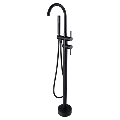 Taplong Matte Black Freestanding Tub Filler Faucet, Floor Mount Bathtub Faucet with Single Handle Handheld Shower, High Flow Bathroom Tub Faucet-51005B