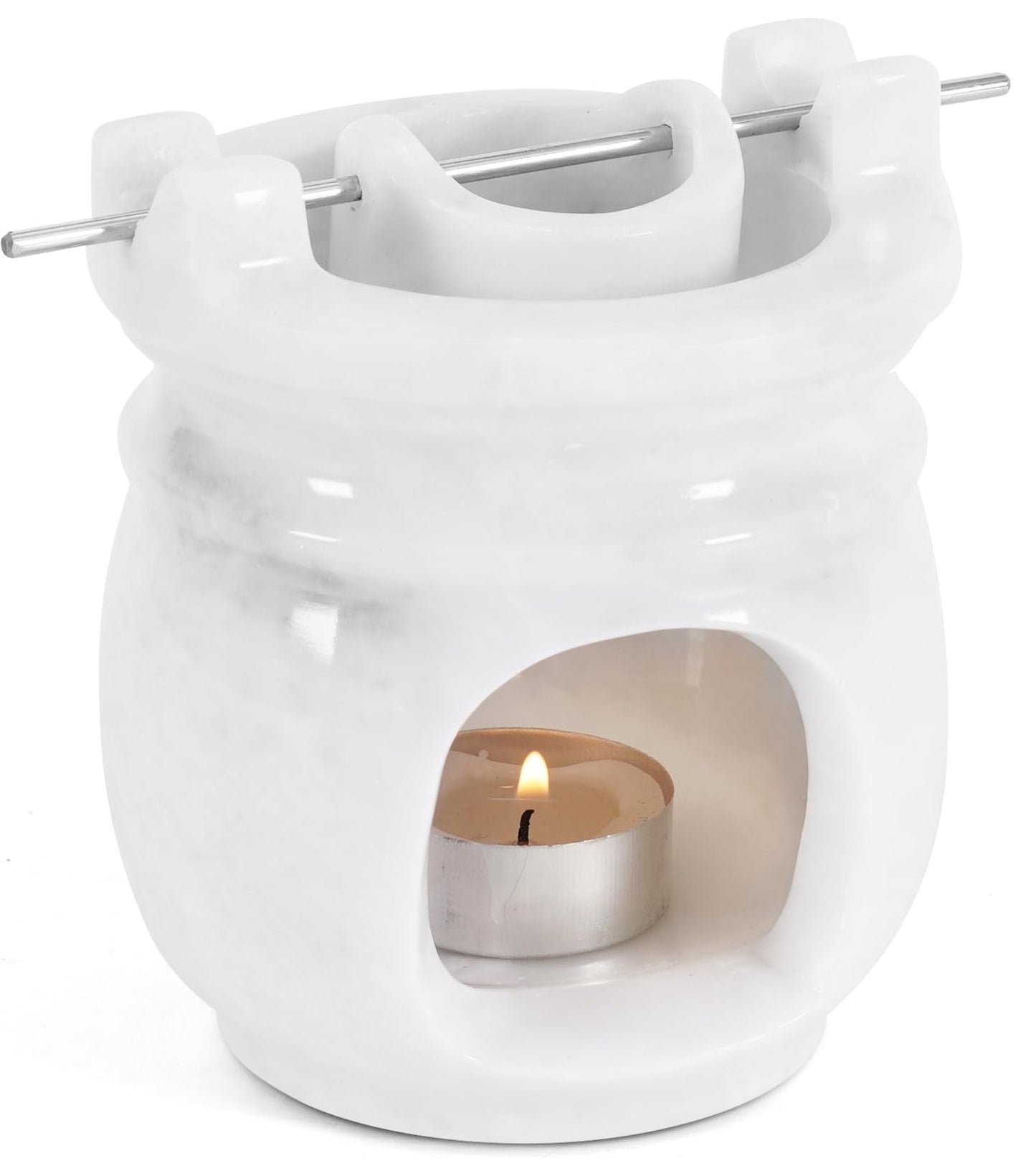 SPESHSTONES Marble Oil Burner for Scented Oil Verona 4.5 Inch White Handmade Stone Warmer for Essential Oils & Wax Melts - Aromatherapy Diffuser with 2 Tealight Candles, Elegant Wax Melt Warmer