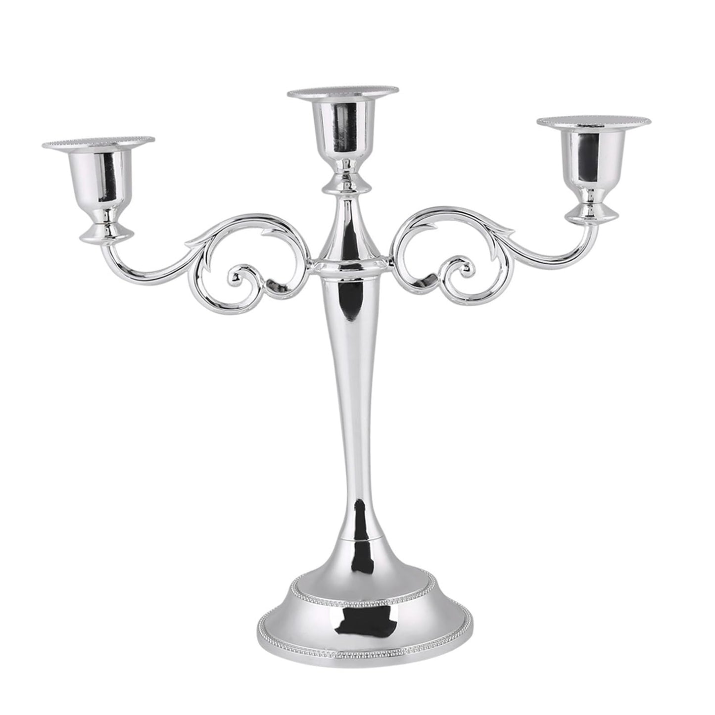 Aumotop Metal Wedding Candlestick Holder Elegant 3 Arms Candelabra for Home Decor, European Style Candle Holder for Wedding and Candlelight Dinner, Metal, Gold (Silver)