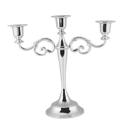Aumotop Metal Wedding Candlestick Holder Elegant 3 Arms Candelabra for Home Decor, European Style Candle Holder for Wedding and Candlelight Dinner, Metal, Gold (Silver)