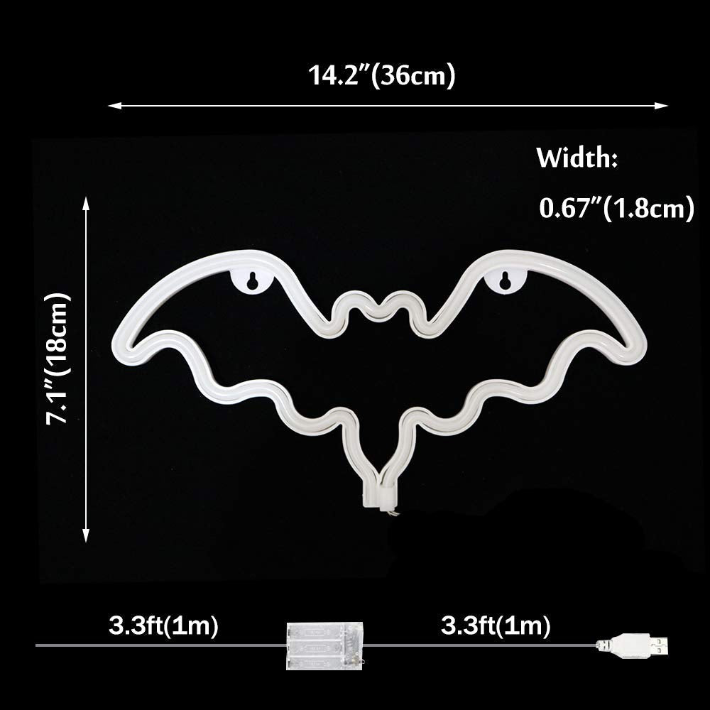 Vicila LED Neon Bat Lights, Bat Shape Neon Signs Night Lights Battery Operated Desk Table Lamp for Bedroom, Bar, Wall, Halloween Decor-Bat(Green)
