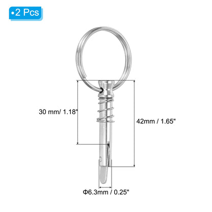 PATIKIL 316 Stainless Steel Quick Release Pin 2 Pack Bimini Top Pin Usable Length 1.18", Total Length 1.65", Dia 0.25" Boat Marine Hardware with Drop Cam & Spring for Deck Boat Bimini Top