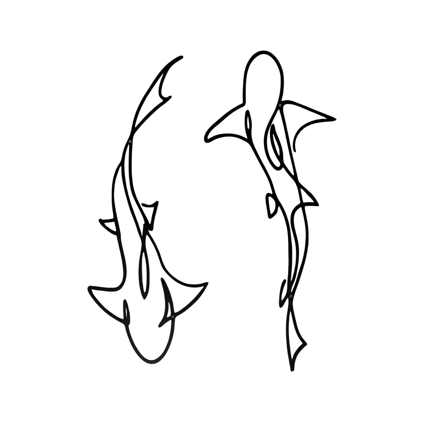 JBCHUCI Metal Fish Wall Art Nautical Decor Set of 2, Abstract Line Iron Shark Wall Sculptures for Coastal Living Room, Bathroom, Bedroom - Ocean Themed Home Decor Housewarming Gift