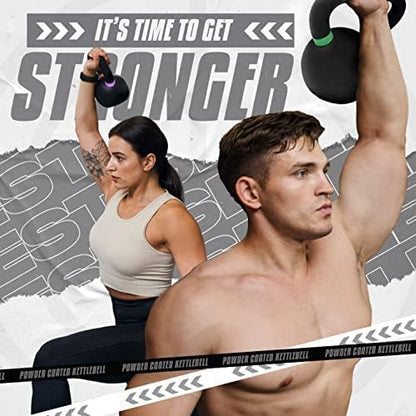 Yes4All Powder Coated Kettlebell, Cast Iron Core Kettlebells with Non-Slip Handle & Flat Bottom for Conditioning, Heavy Duty for Strength Training, 9lb to 71lb - Single & Pair
