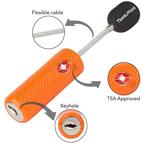 TSA Approved Luggage Locks with Keys for Travel – Flexible Ultra Secure Mini Key Padlock & Metal Zinc Alloy Material – Orange